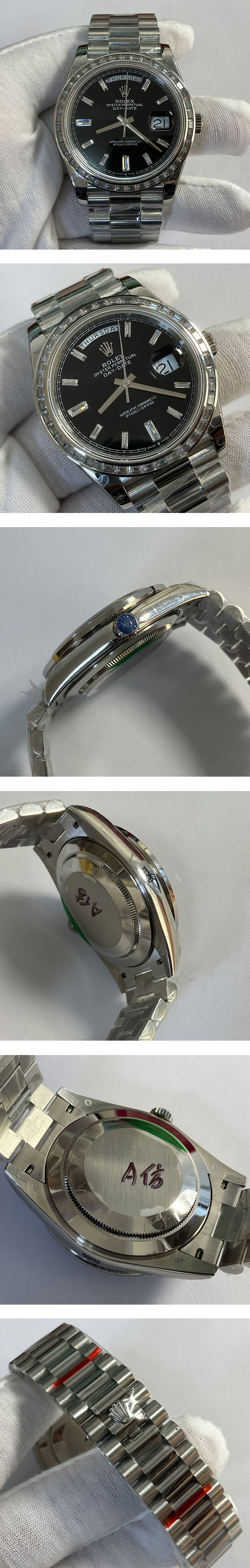 信頼の腕時計ストア ROLEX228396TBR デイデイト 40mm ブラック 全面ダイヤ カレンダー